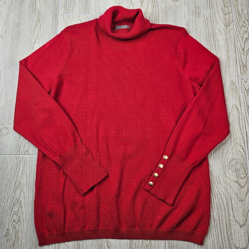 JOSEPH A Petite Red Turtleneck Sweater Button Cuff Long Sleeve‎ Knit PXL